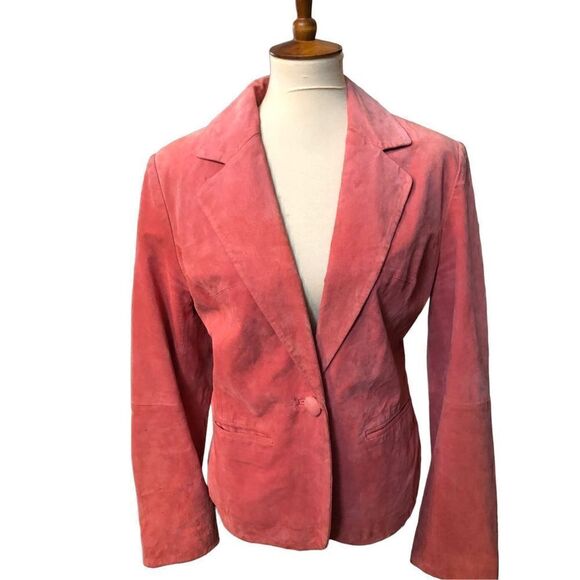 B by Bernado salmon suede vintage one button front closure jacket - Picture 3 of 11